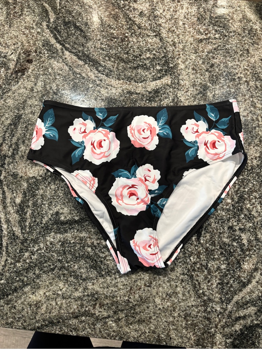 Black Floral High-Waist Bikini Bottoms